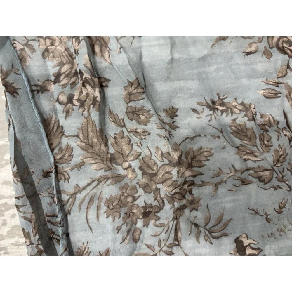 Halston Sheer Silk Floral Scarf 55x12.5 Blue Lavender Floral  Oblong Rectangle